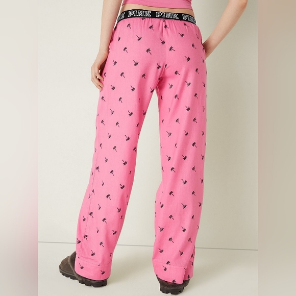 VS PINK Pink Allover Black Tropical Palm Tree Flannel Pajama Sleep Pants XXL NEW - Picture 5 of 8